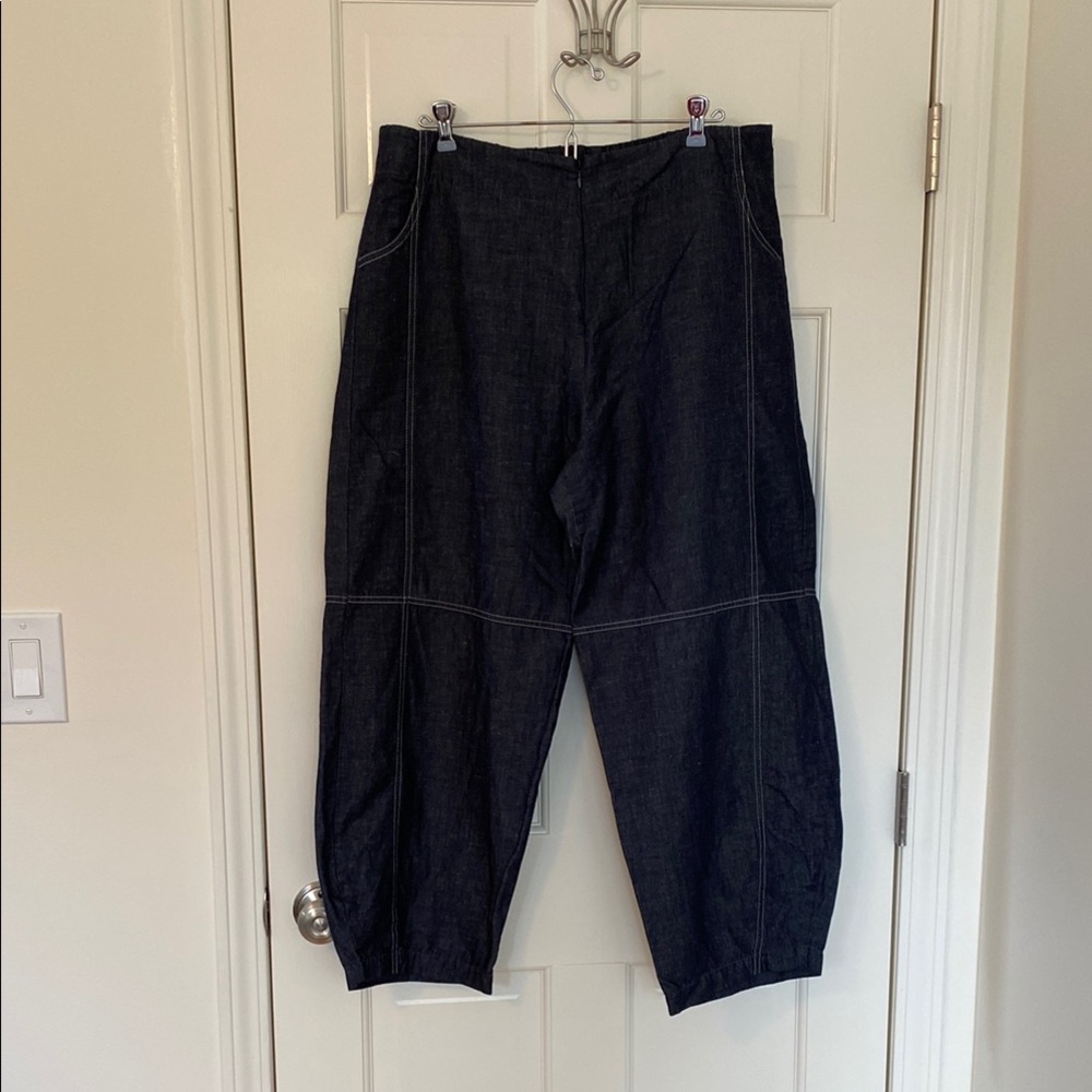 Lisa Bayne Dark Denim Wide-Leg Lantern Pants Large